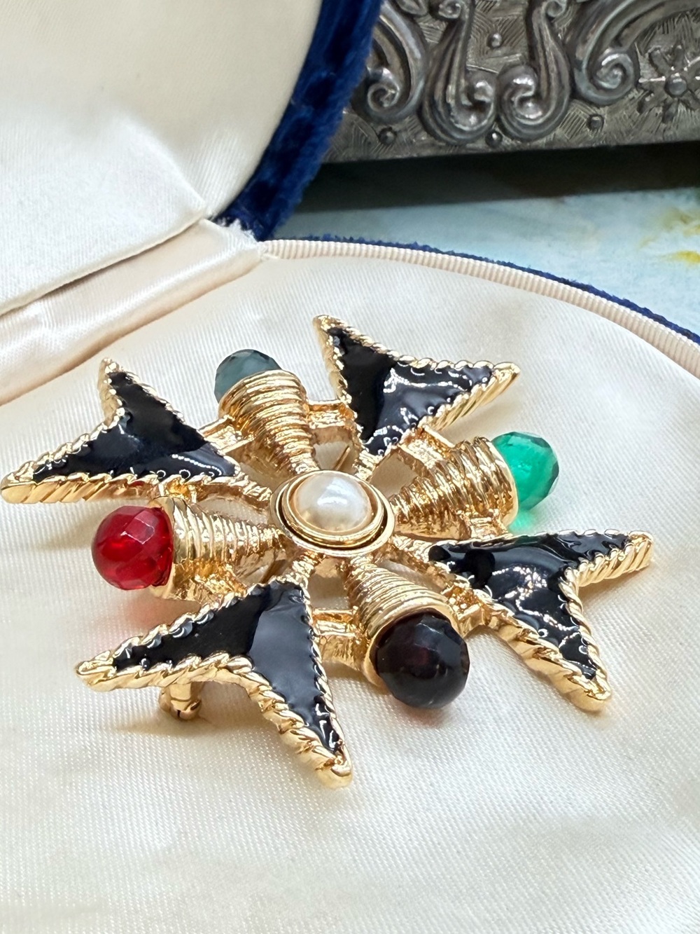 Vintage LANDAU Etruscan Maltese Cross Runway Brooch